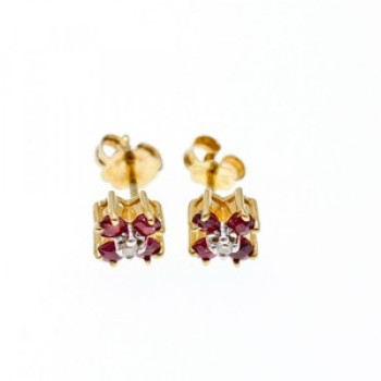 14k Yellow Gold Ruby & Diamonds Earrings