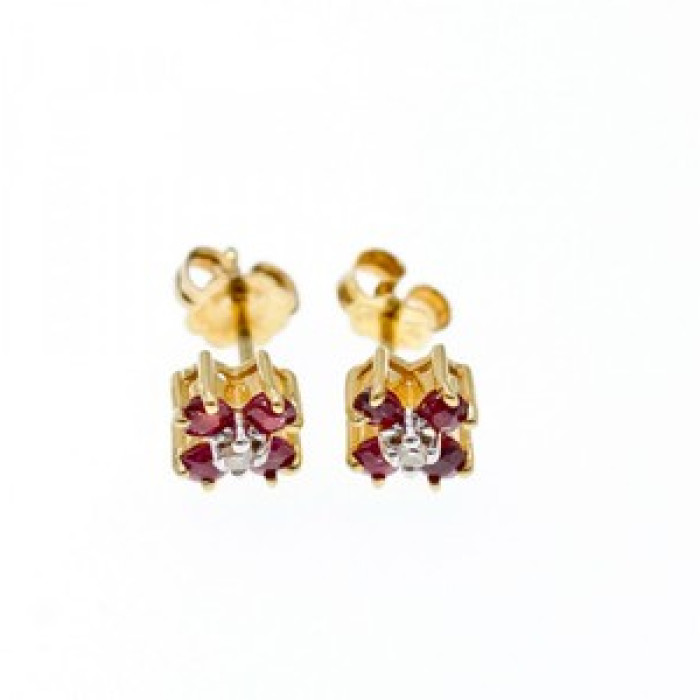 14k Yellow Gold Ruby & Diamonds Earrings