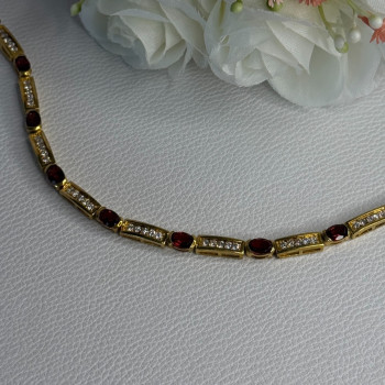 925 Sterling Silver Gold Plated Jjt Garnet & CZ Bracelet Length 7.5