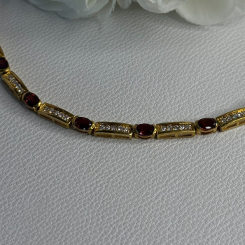 925 Sterling Silver Gold Plated Jjt Garnet & CZ Bracelet Length 7.5