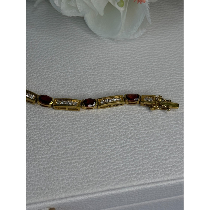 925 Sterling Silver Gold Plated Jjt Garnet & CZ Bracelet Length 7.5