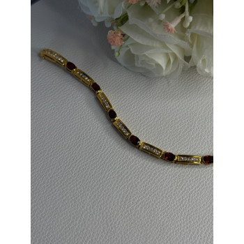 925 Sterling Silver Gold Plated Jjt Garnet & CZ Bracelet Length 7.5