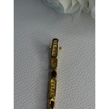 925 Sterling Silver Gold Plated Jjt Garnet & CZ Bracelet Length 7.5