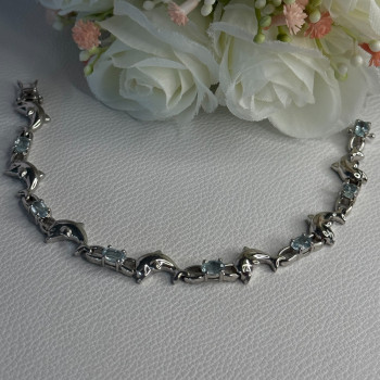 925 Sterling Silver Topaz Dolphin Bracelet Length 7.5