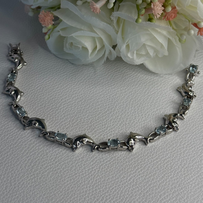 925 Sterling Silver Topaz Dolphin Bracelet Length 7.5