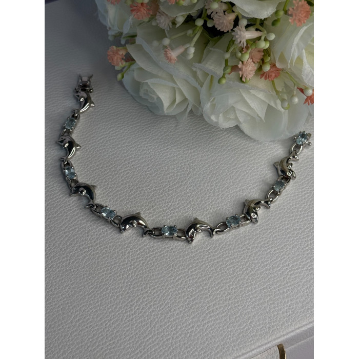 925 Sterling Silver Topaz Dolphin Bracelet Length 7.5