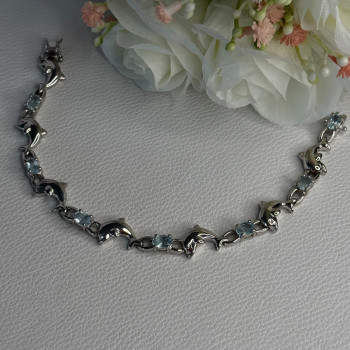 925 Sterling Silver Topaz Dolphin Bracelet Length 7.5