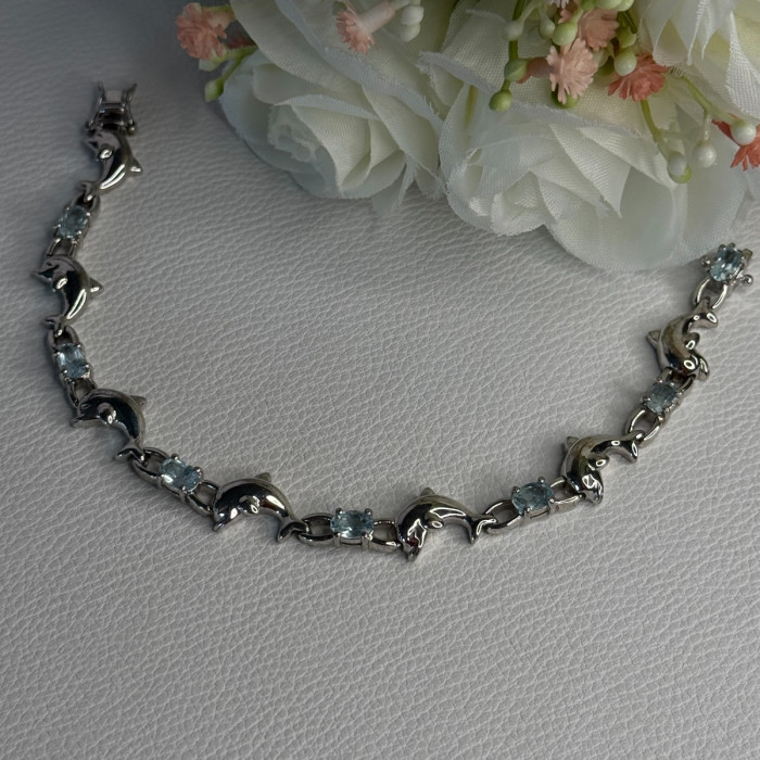 925 Sterling Silver Topaz Dolphin Bracelet Length 7.5