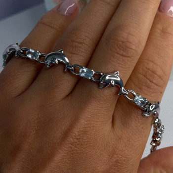 925 Sterling Silver Topaz Dolphin Bracelet Length 7.5