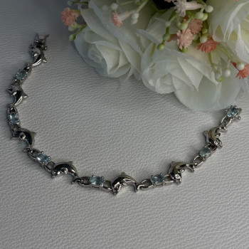 925 Sterling Silver Topaz Dolphin Bracelet Length 7.5