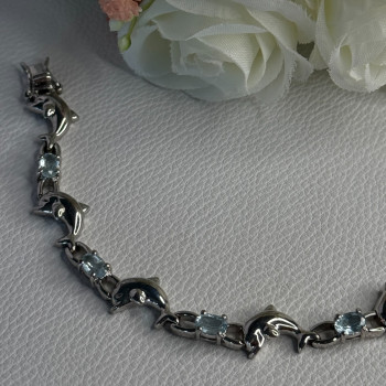 925 Sterling Silver Topaz Dolphin Bracelet Length 7.5