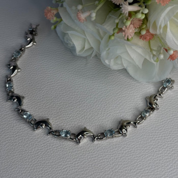 925 Sterling Silver Topaz Dolphin Bracelet Length 7.5