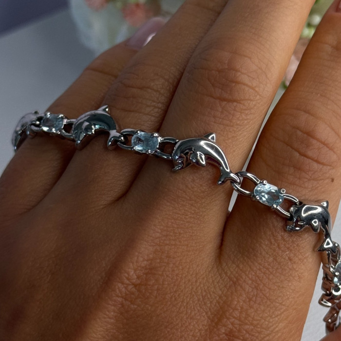 925 Sterling Silver Topaz Dolphin Bracelet Length 7.5