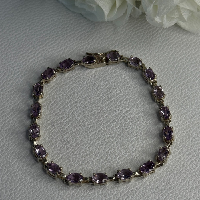 925 Sterling Silver Amethyst Fas Bracelet Length 7.5