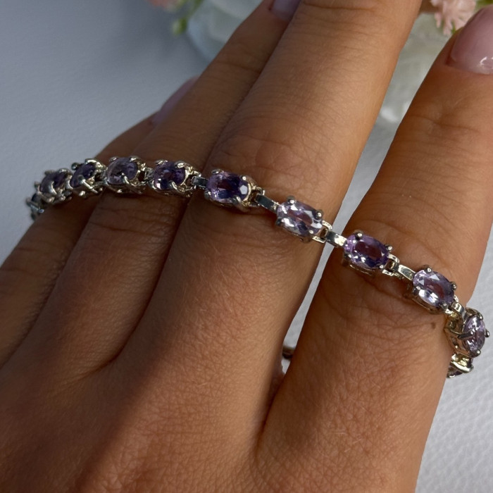 925 Sterling Silver Amethyst Fas Bracelet Length 7.5