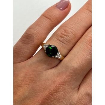 10K YELLOW GOLD RING  WITH EMERALD & DIAMONDS  SIZE 6