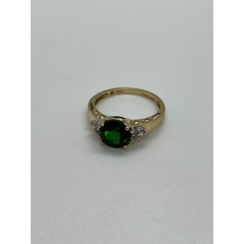 10K YELLOW GOLD RING  WITH EMERALD & DIAMONDS  SIZE 6