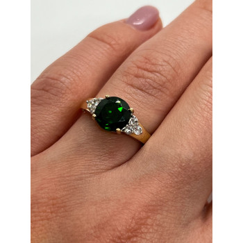 10K YELLOW GOLD RING  WITH EMERALD & DIAMONDS  SIZE 6