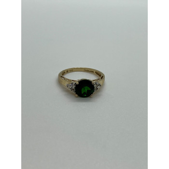 10K YELLOW GOLD RING  WITH EMERALD & DIAMONDS  SIZE 6