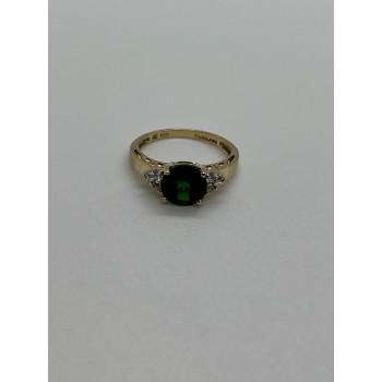 10K YELLOW GOLD RING  WITH EMERALD & DIAMONDS  SIZE 6