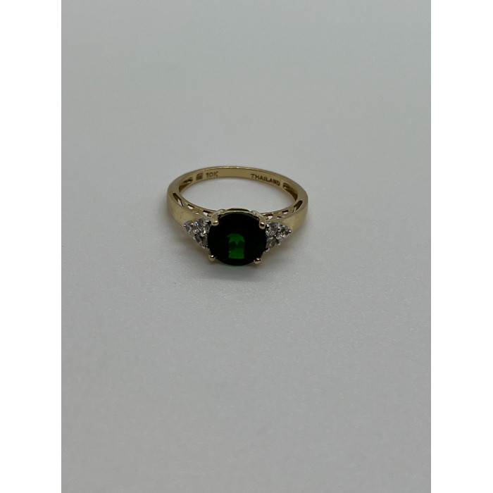 10K YELLOW GOLD RING  WITH EMERALD & DIAMONDS  SIZE 6