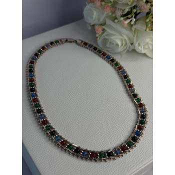 925 Sterling Silver Italy Milor Multicolor Agate Necklace Length 17 Inch