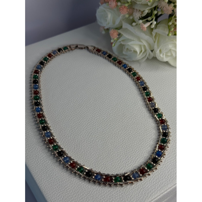 925 Sterling Silver Italy Milor Multicolor Agate Necklace Length 17 Inch