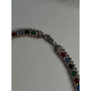 925 Sterling Silver Italy Milor Multicolor Agate Necklace Length 17 Inch