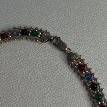 925 Sterling Silver Italy Milor Multicolor Agate Necklace Length 17 Inch
