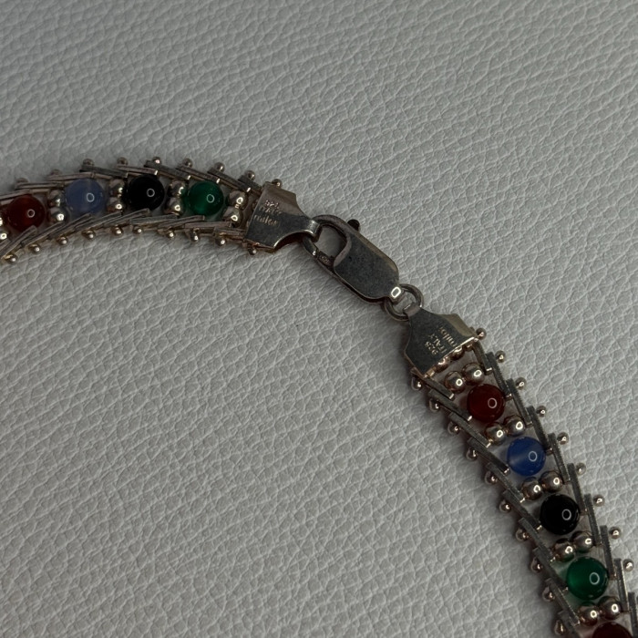 925 Sterling Silver Italy Milor Multicolor Agate Necklace Length 17 Inch