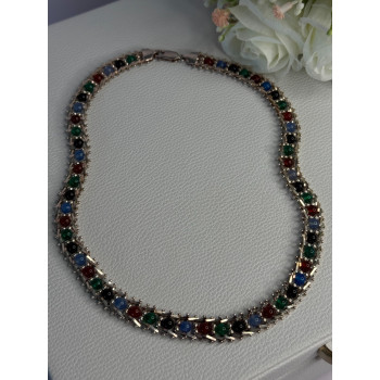 925 Sterling Silver Italy Milor Multicolor Agate Necklace Length 17 Inch
