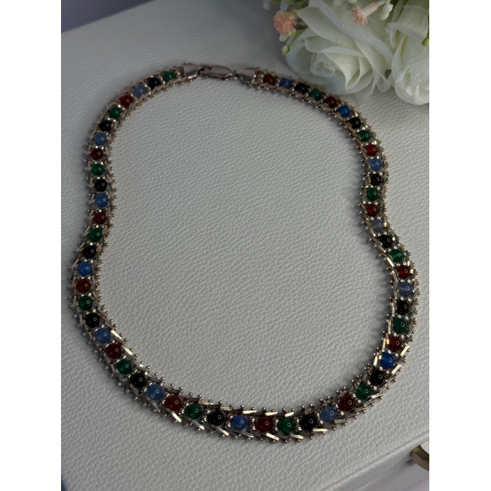 925 Sterling Silver Italy Milor Multicolor Agate Necklace Length 17 Inch