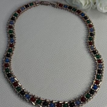 925 Sterling Silver Italy Milor Multicolor Agate Necklace Length 17 Inch