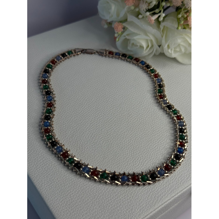 925 Sterling Silver Italy Milor Multicolor Agate Necklace Length 17 Inch