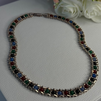 925 Sterling Silver Italy Milor Multicolor Agate Necklace Length 17 Inch