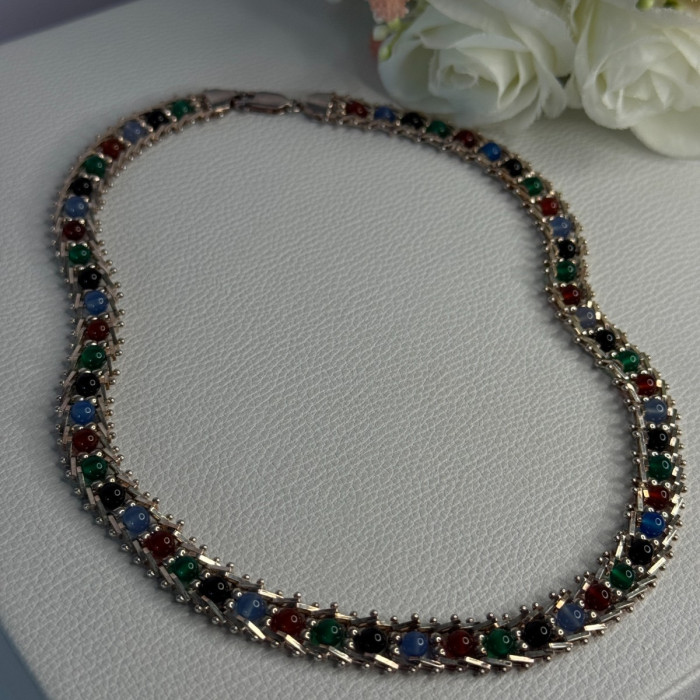 925 Sterling Silver Italy Milor Multicolor Agate Necklace Length 17 Inch