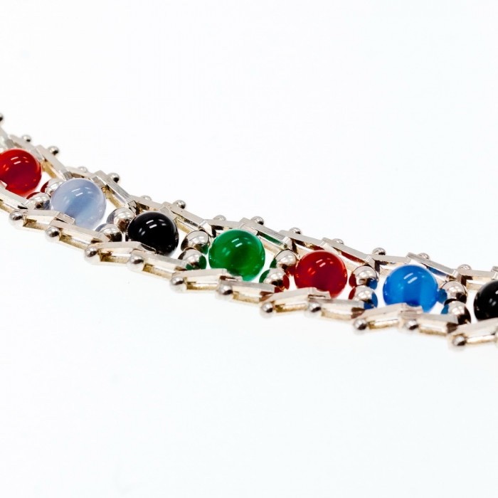 925 Sterling Silver Italy Milor Multicolor Agate Necklace Length 17 Inch
