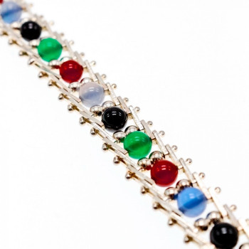 925 Sterling Silver Italy Milor Multicolor Agate Necklace Length 17 Inch