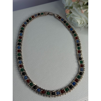 925 Sterling Silver Italy Milor Multicolor Agate Necklace Length 17 Inch