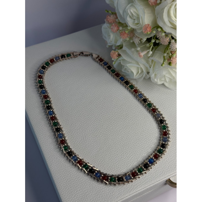 925 Sterling Silver Italy Milor Multicolor Agate Necklace Length 17 Inch