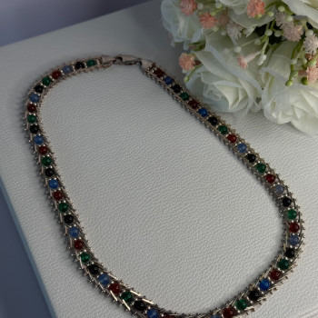 925 Sterling Silver Italy Milor Multicolor Agate Necklace Length 17 Inch