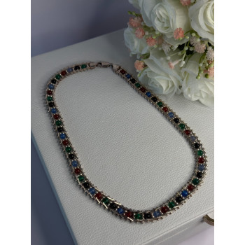 925 Sterling Silver Italy Milor Multicolor Agate Necklace Length 17 Inch