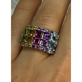 925 STERLING SILVER MULTICOLOR STONES RING SIZE 7