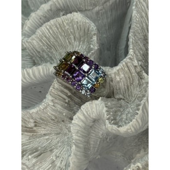 925 STERLING SILVER MULTICOLOR STONES RING SIZE 7