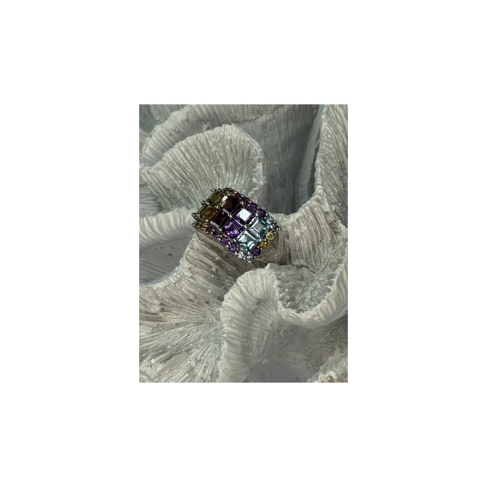 925 STERLING SILVER MULTICOLOR STONES RING SIZE 7