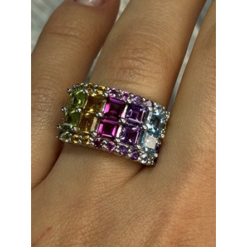 925 STERLING SILVER MULTICOLOR STONES RING SIZE 7