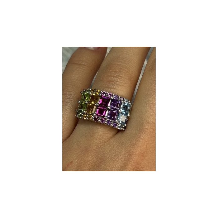 925 STERLING SILVER MULTICOLOR STONES RING SIZE 7