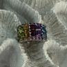 925 Sterling Silver Multicolor Stones Ring Size 7