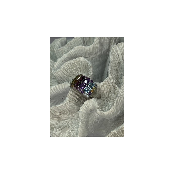 925 STERLING SILVER MULTICOLOR STONES RING SIZE 7
