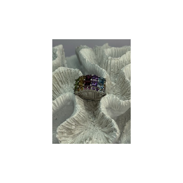 925 STERLING SILVER MULTICOLOR STONES RING SIZE 7